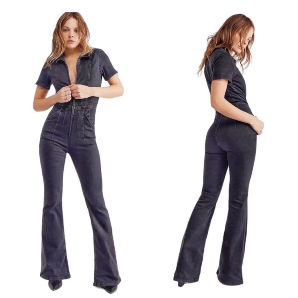 We The Free by Free People Jayde flare Black Jumpsuit